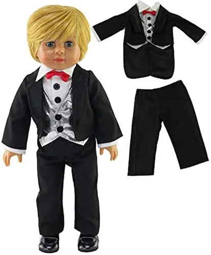 American Fashion World Traje formal de esmoquin negro para muñecas de 18 pulgadas | Calidad premium y diseño moderno | Ropa de muñecas | Moda de