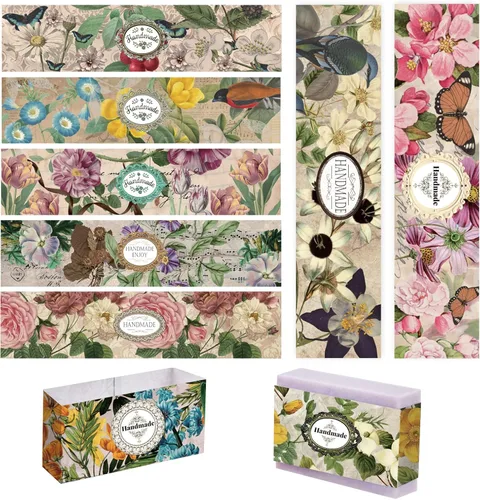 PH PandaHall 90 unidades de cintas de envoltura de flores vintage, 9 estilos hechos a mano para manualidades, cinta de papel, cinta de etiqueta,