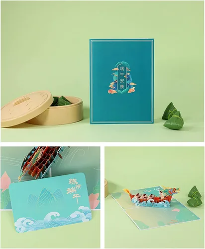 Miniatura 6 de Tarjeta de felicitación del festival de barcos del dragón chino, tarjetas de papel emergentes 3D con sobre para fiesta de Año Nuevo, regalo del día