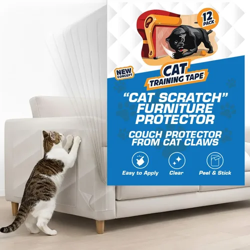 Miniatura 10 de Paquete de 8 láminas de cinta protectora de muebles contra arañazos de gatos – Adhesivo de doble cara para entrenamiento (4 XL, 4 grandes)