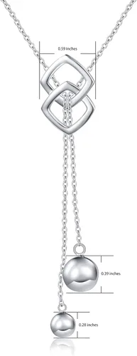 Miniatura 7 de DAOCHONG Collar largo de plata de ley S925 con borla redonda para mujer, 30 pulgadas (cadena ajustable), Plata esterlina
