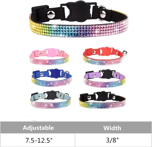 Miniatura 2 de Collar de gato Breakaway Bling Diamond Rhinestone con campana ajustable para gatos y gatitos niña niño (rosa)