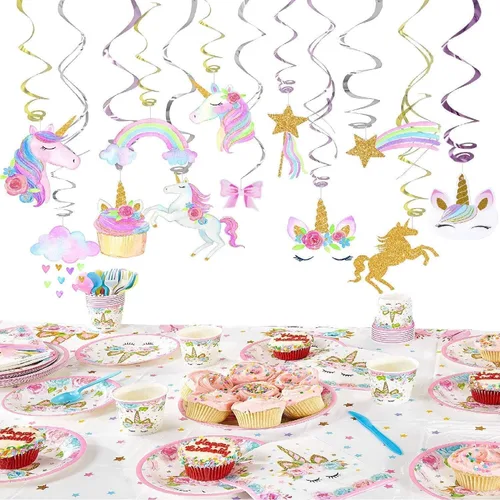 Miniatura 5 de Decoración de 30 unidades con diseño de unicornio para colgar, para fiestas, cumpleaños.