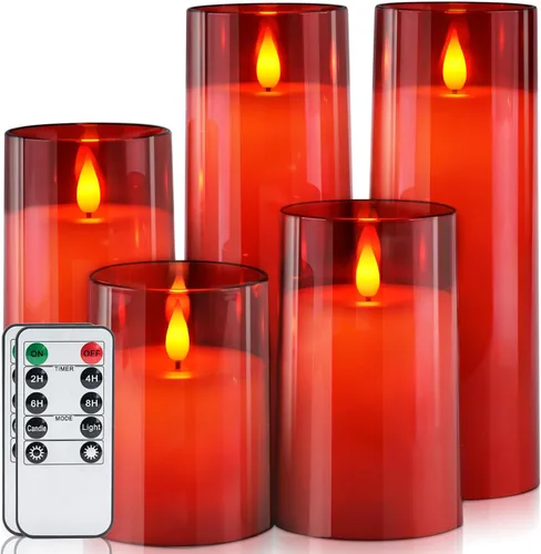 Miniatura 13 de Homemory Velas parpadeantes sin llama de color blanco puro, velas LED acrílicas con control remoto y temporizador, juego de 5