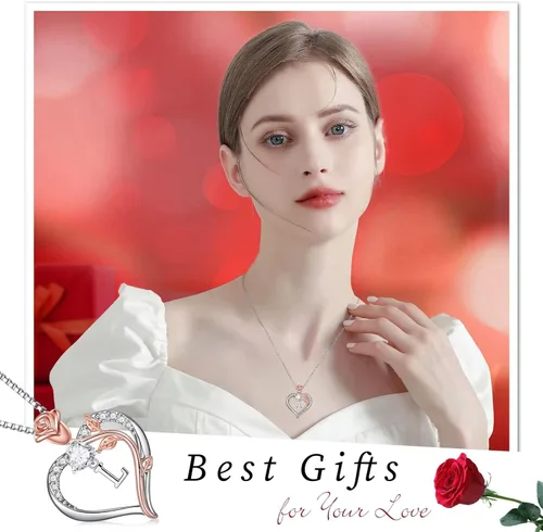 Miniatura 4 de Hidepoo Collares con inicial de corazón de rosa, regalos para mujer, plata de ley S925, collar con colgante de corazón, joyería para el día