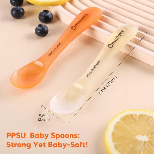 Miniatura 3 de Juego de cucharas de silicona para bebés de 2 piezas con estuche, cuchara para autoalimentación de recién nacido, suministros para destete guiado