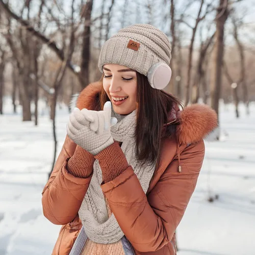 Miniatura 7 de Motarto Conjunto cálido de invierno, bufanda de punto, gorro, guantes para pantalla táctil, calentador de oídos, equipo para clima frío para hombres