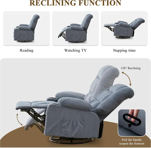 Miniatura 6 de Sillón reclinable de gran tamaño con masaje y calefacción lumbar, reclinable giratorio con control remoto, sofá individual para adultos, personas