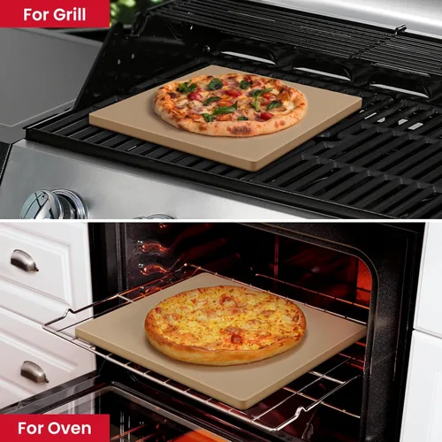 Miniatura 3 de Unicook Piedra para pizza de 15 pulgadas, piedra de hornear premium para parrilla de horno, bandeja cuadrada para pizza de cordierita, resistente a