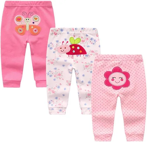 Paquete de 4 pantalones unisex de algodón para bebé recién nacido, leggings casuales bordados de 0 a 24 meses para niños y niñas
