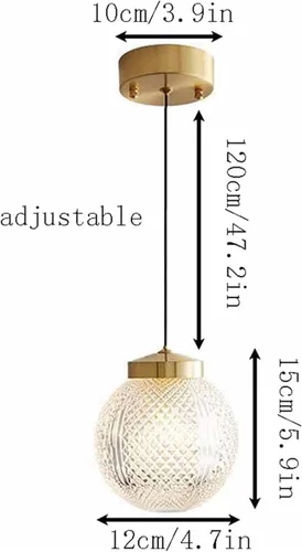 Paquete de 2 lámparas colgantes de globo, lámpara colgante de cobre completo de mediados de siglo, con pantalla de vidrio transparente, lámpara de