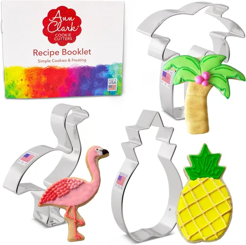 Miniatura 2 de Juego de 3 cortadores de galletas hawaianos tropicales de Ann Clark fabricados en Estados Unidos, flamenco, palmera, piña