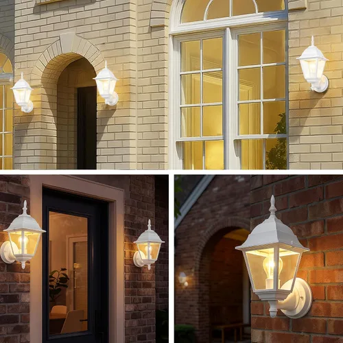 Miniatura 5 de Faroles de pared para exteriores, paquete de 2 luces blancas impermeables para porche, con vidrio transparente, aplique de aluminio resistente a