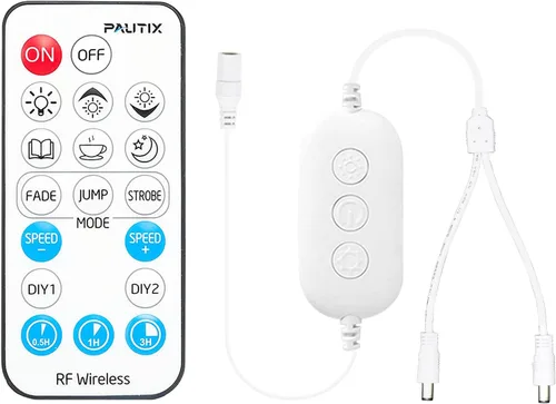 Miniatura 9 de PAUTIX - Control remoto de atenuación RF para tiras de luces LED de un solo color, control remoto inalámbrico de 18 teclas y controlador en línea DC