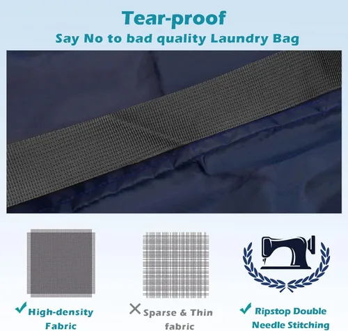 Miniatura 3 de Bolsa de lavandería resistente, paquete de 2 bolsas de lavandería de nailon XL con correas, organizador grande de ropa sucia lavable con cierre