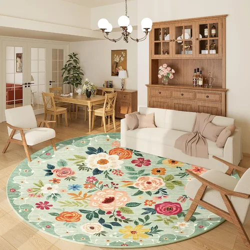 Miniatura 144 de DUKINO Alfombra de área de 6 x 9 pies, alfombra floral para sala de estar, ligera, antideslizante, lavable, alfombra de interior de pelo bajo