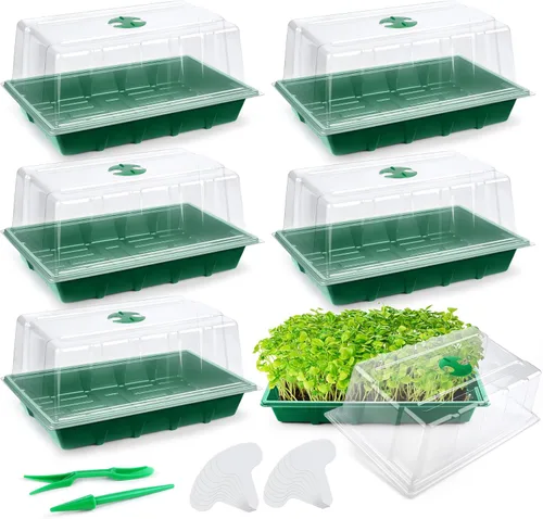 Hahood Paquete de 6 bandejas de inicio de semillas con cúpula de humedad, bandejas de cultivo de germinación de plástico con etiquetas de plantas,