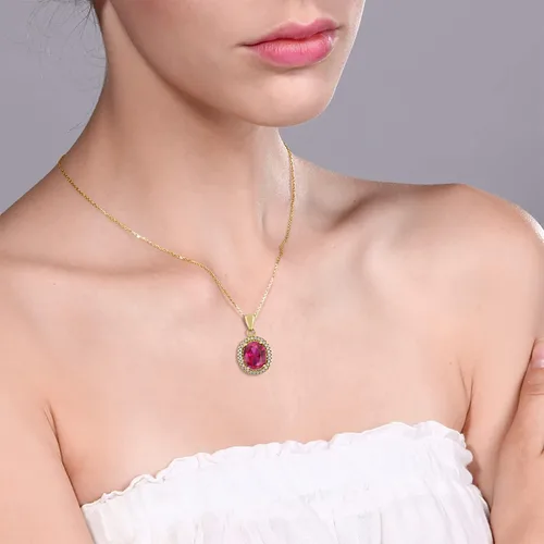 Miniatura 4 de Gem Stone King Collar con dije de piedra natal de 18K oro amarillo chapado en plata con halo de gema ovalada de 11X9MM para mujer Con cadena