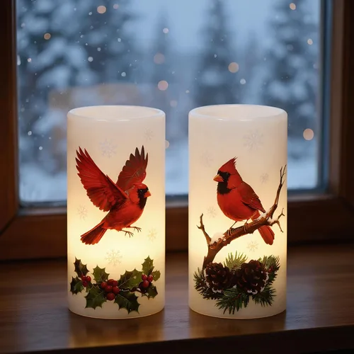 Miniatura 3 de Velas sin llama de cardenal de Navidad en pilar con control remoto y temporizador, velas LED en portavelas de cera real, vela operada por batería
