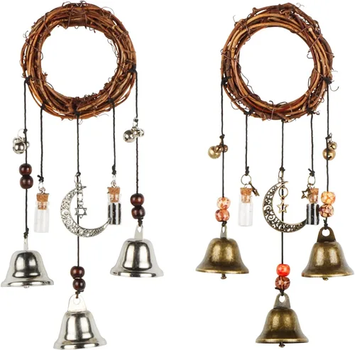 Campanas de Bruja para Protección del Hogar, Decoración Pagana para Atraer lo Positivo y Expulsar lo Negativo, Campanas de Navidad Plateadas