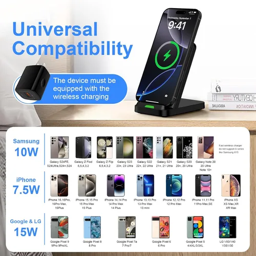Miniatura 7 de Cargador inalámbrico Soporte de carga rápida para Samsung Galaxy S26Ultra/S25/S24 Plus/S23+/S22/S21/S20/S10, cargador de teléfono inalámbrico