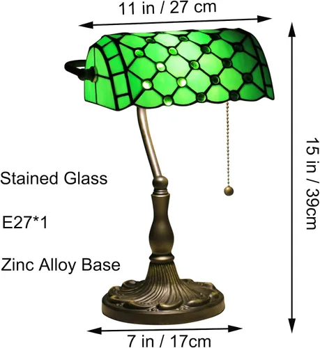 Miniatura 7 de Green Bankers - Lámpara de mesa vintage, luz de escritorio retro, lámpara de escritorio de oficina de vidrieras Tiffany, lámpara de cuentas