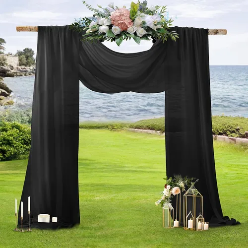 Miniatura 2 de SiinvdaBZX 2 Paneles Tela Drapeada de Arco de Boda 30" x 240" de Poliéster de Gasa Negra para Múltiples Ocasiones