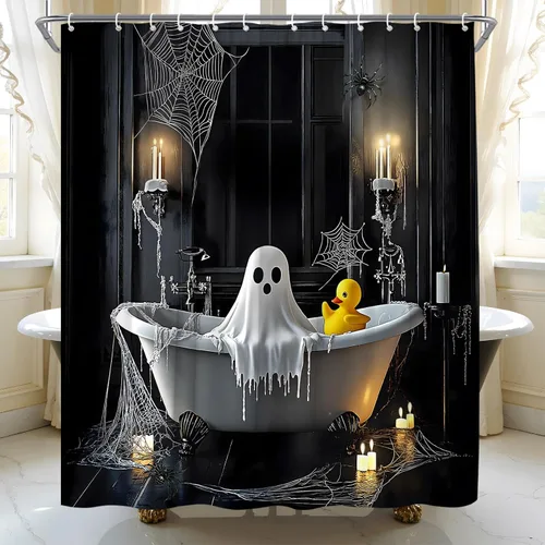 Miniatura 4 de Cortina de ducha de fantasma de Halloween, bañera de terror espeluznante, ventana gótica, telaraña, noche aterradora, decoración de baño, cortina