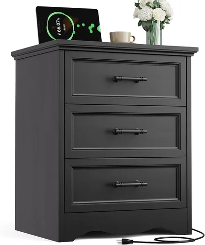 Miniatura 17 de YANSNWO Cómoda de Granja Negra para Dormitorio, Moderna Cómoda de 6 Cajones, Cómoda Alta de 44" con Manijas de Metal Cepillado, Organizadores
