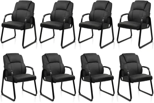 Miniatura 10 de CLATINA Silla de recepción de cuero para invitados con base de trineo, sillón estacionario de oficina con reposabrazos acolchados para reuniones