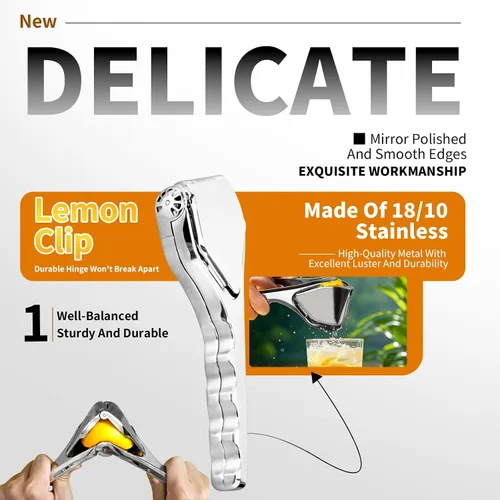 Miniatura 8 de Exprimidor manual de limón de acero inoxidable duradero, exprimidor de cítricos de mano para una extracción eficiente del jugo de limón, lima