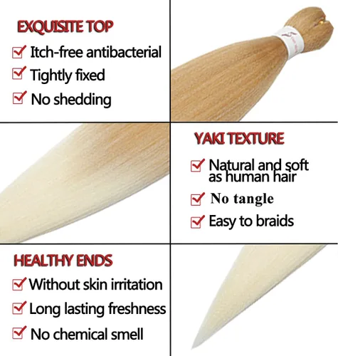 Miniatura 3 de Cabello trenzado preestirado degradado sintético preestirado, 8 paquetes de trenzas de ganchillo, cabello lacio Yaki de dos tonos para mujeres