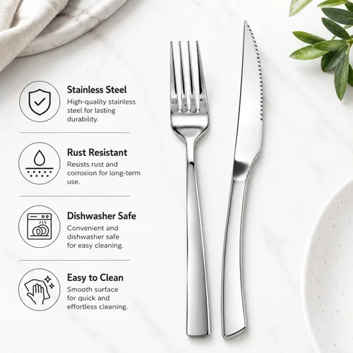 Miniatura 3 de SANTUO 12-Piece Steak Knife and Fork Set for 6, Stainless Steel Steak Knives with Dinner Forks, Serrated Steak Knife Set, Mirror Polished