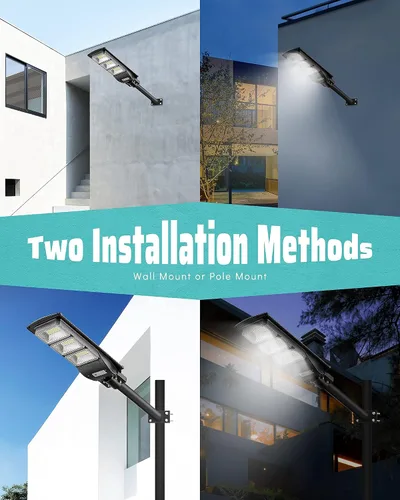 Miniatura 6 de Lovus Paquete de 2 luces LED solares de 3600 W, IP65 impermeable con sensor de movimiento solar para exteriores, luces de seguridad de inundación