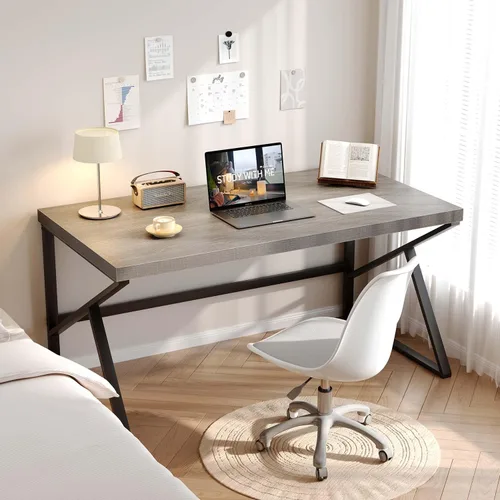 Miniatura 9 de HSH Escritorio para computadora gris, escritorio de madera y metal industrial para oficina en casa, escritorio rústico de granja para PC, laptop