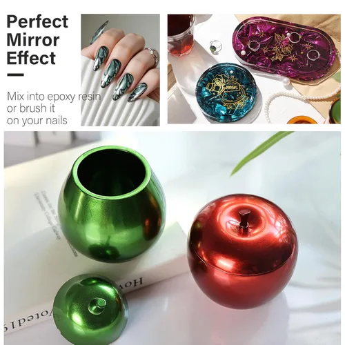 Miniatura 3 de LET'S RESIN Polvo cromado, 10 colores metálicos efecto espejo cromado polvo para uñas, pigmento holográfico para resina epoxi, slime, manualidades