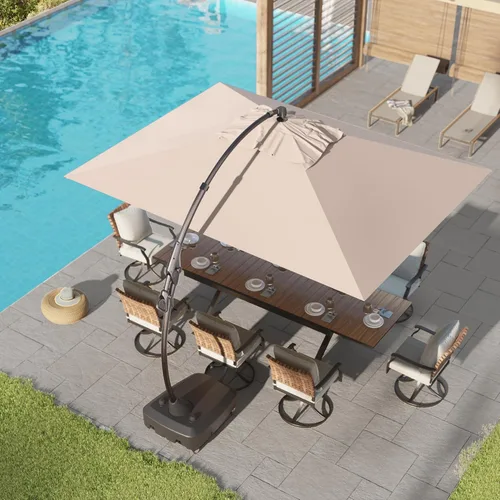 Grand Patio 9x12 pies Sombrilla voladiza con base y funda para exterior, sombrilla rectangular de aluminio para terraza y jardín (Champán, 9x12 pies)