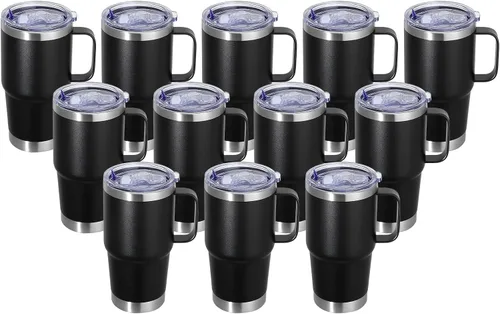 Miniatura 20 de Vaso térmico de acero inoxidable de 20 oz con asa, envase a granel, vasos termales metálicos aislados, taza de café de viaje con asa, vaso de doble