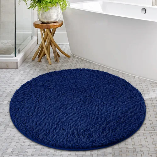 Miniatura 8 de HOMEIDEAS Alfombra de baño redonda, felpilla de lujo, extra suave y absorbente, antideslizante, lavable a máquina (rojo borgoña, 2 pies)