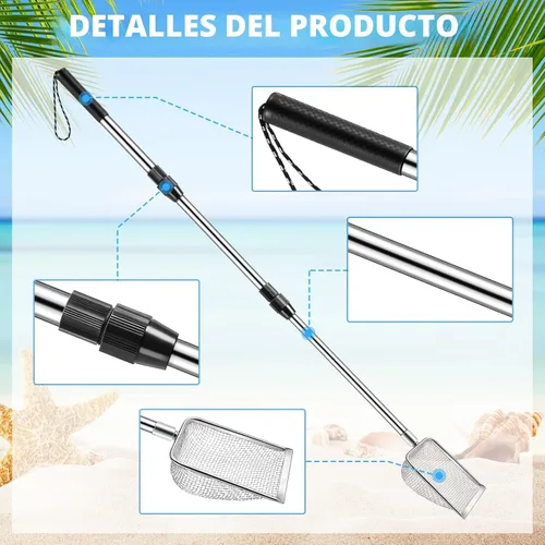 Miniatura 4 de POILKMNI Nuevo Mejorado 2 Piezas Tamiz de Dientes de Tiburón, Tamiz de Arena de Playa, Pala de Arena Recogedor de Conchas para Pala de Playa plateado
