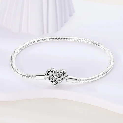 Miniatura 2 de Parmuz Pulsera de plata de ley 925 con dije de cadena de serpiente, ojo malvado, atrapasueños, llave, cierre de corazón, dije de viaje, momentos
