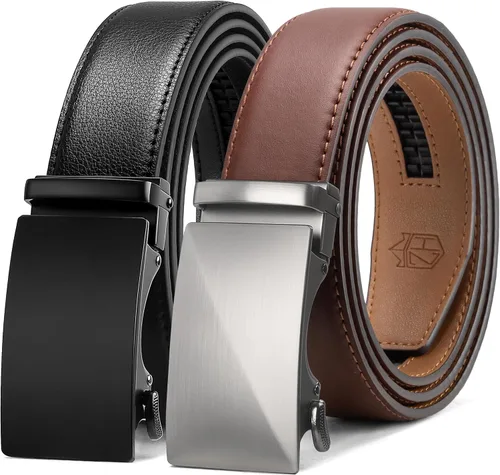 Miniatura 19 de Zitahli - 2 paquetes de cinturón de trinquete de cuero para hombre, cinturón de regalo para hombre, para vestir y casual, ajuste para adaptarse