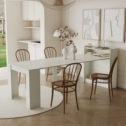 Miniatura 25 de SSLine Mesa de comedor rectangular extensible de 35 a 118 pulgadas, mesa de reuniones de conferencias súper larga para 6, 8, 12 personas, mesas