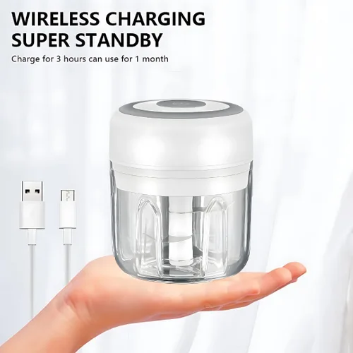 Miniatura 6 de Mini procesador eléctrico de alimentos y picadora de ajo, 8.5 fl oz recargable por USB, picadora inalámbrica de un solo toque con 3 cuchillas de 8.5