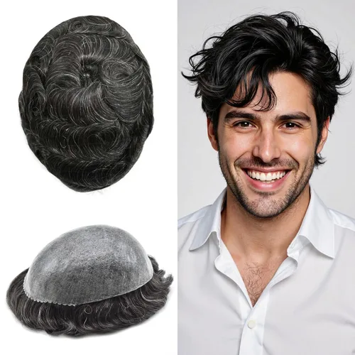 Miniatura 59 de LYRICAL HAIR Toupee for Men Human Hair Replacement System Injected Poly Skin Male Prothesis Durable PU Mens Hairpiece Wig 5"X7" #1 Jet Black 120%