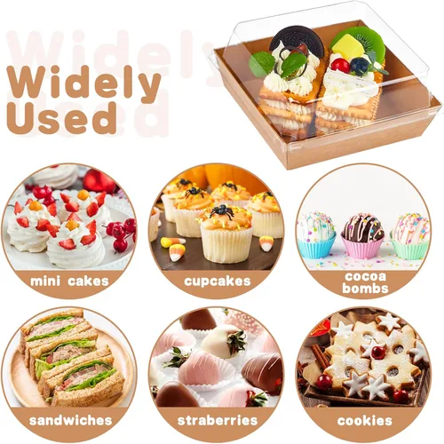 Miniatura 7 de Kucoele Paquete de 20 Cajas Pequeñas de Charcutería con Tapas Transparentes, Cajas de Papel para Postres Para Llevar, Cajas de Panadería, Marrón