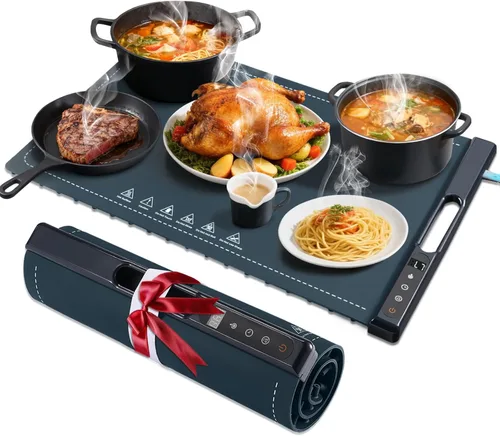Bandeja de calentamiento de alimentos, calentamiento rápido de 10 segundos, 7 ajustes de temperatura con temporizador y protección contra