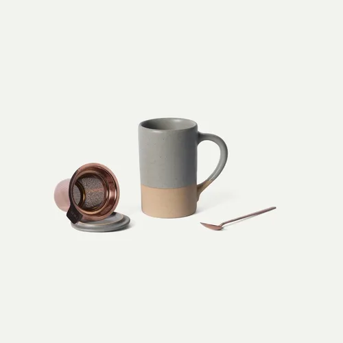 Miniatura 13 de Taza de Té Mora Ceramics con Infusor de Hojas Sueltas, Cuchara y Tapa, 12 oz, Taza de Café Apta para Microondas y Lavavajillas - Esmalte Cerámico