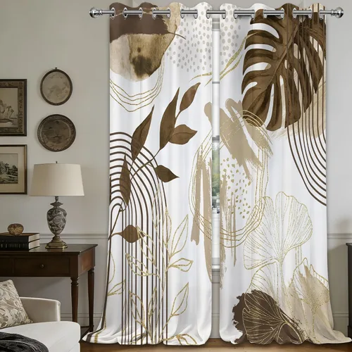 Miniatura 50 de Cortinas opacas negras y doradas, cortinas modernas de mediados de siglo para dormitorio, sala de estar, 63 pulgadas de largo, juego de 2 paneles