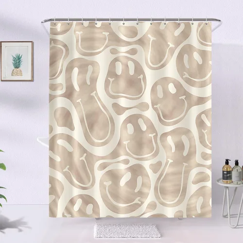 Miniatura 7 de Decoración de baño hippie retro, cortina de ducha de vaca y fresa, tela de poliéster impermeable, 72 x 72 pulgadas, albaricoque